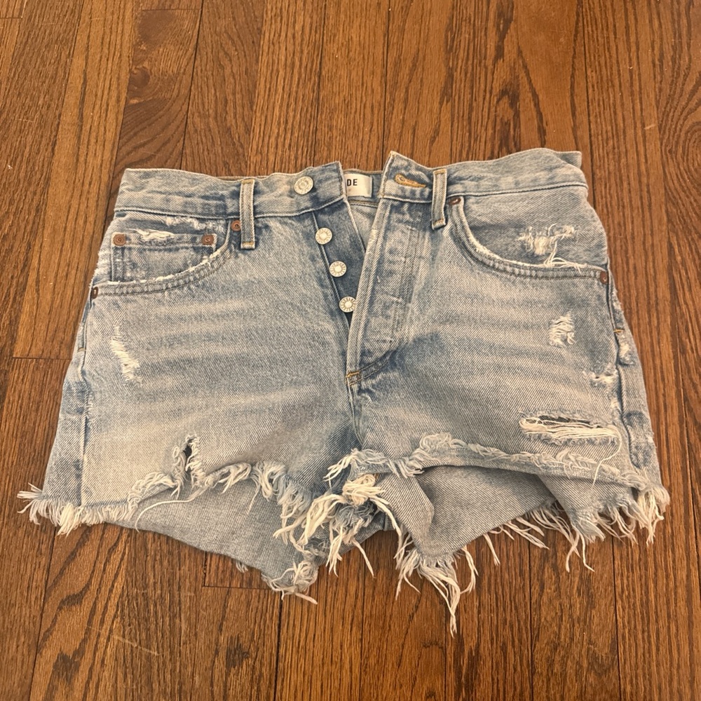 AGOLDE Light Wash Distressed Denim Cutoff Shorts